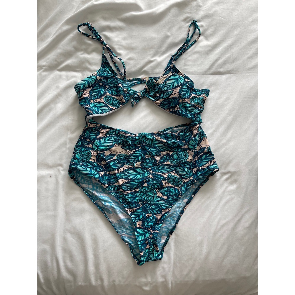 Cupshe Teal & Pink floral one-piece swimsuit